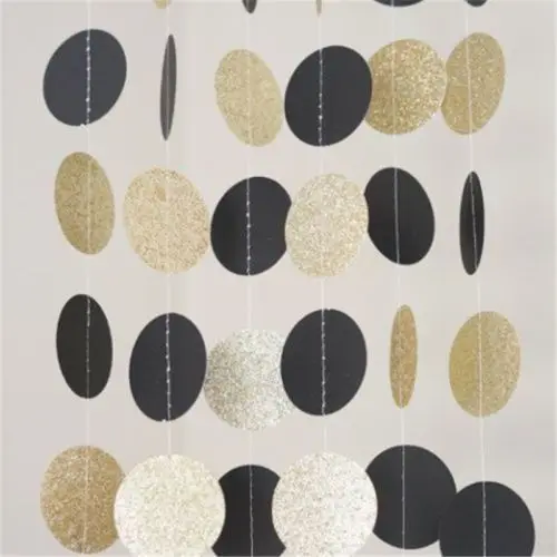 

10FT black White Gold Glitter Circle Polka Dots Paper Garland Banner Party Decor