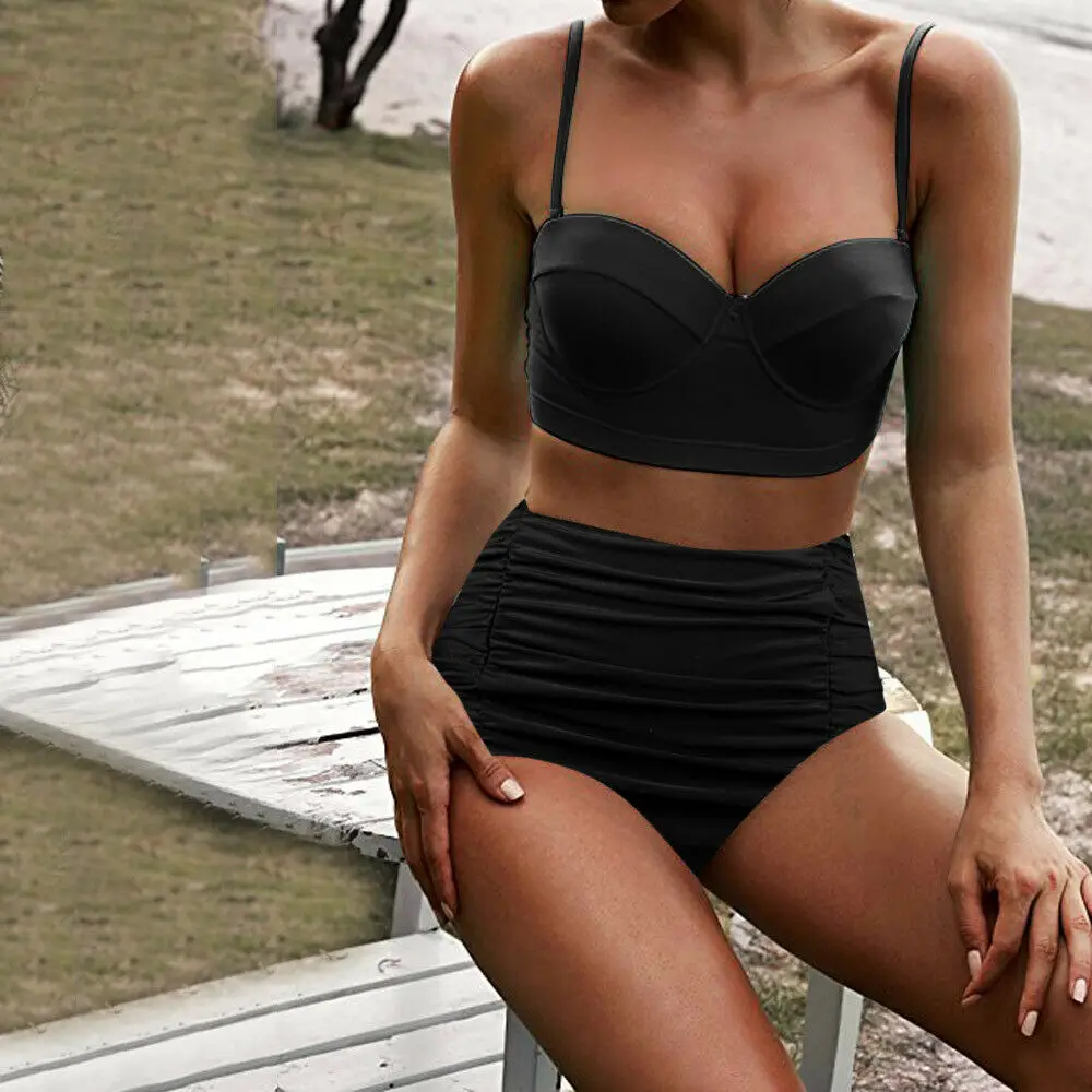 Женский пуш-ап Мягкий комплект бикини с высокой талией, купальник, женская пляжная одежда, купальный костюм, пляжная одежда