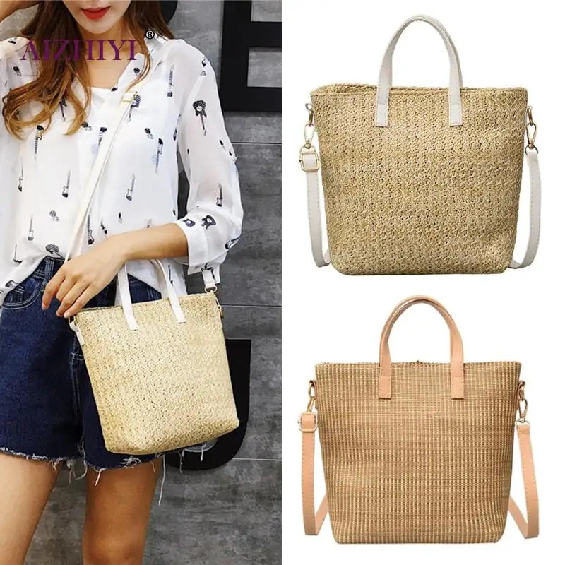 القش حقائب الصيف 2019 المرأة حقيبة يد صغيرة السيدات حقيبة كتف الروطان أكياس الشاطئ Crossbody الأعلى مقبض اليد حقيبة للسفر