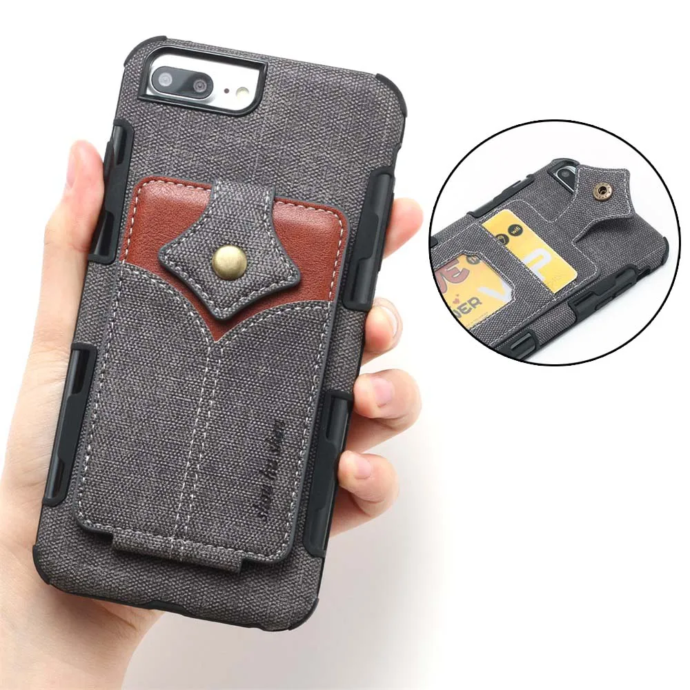 Slim Case For iPhone 6 6s 7 8 Plus Canvas pu Leather Shockproof Card Slot Flip Cover iphone 6+ 6s+ 7+ 8+ back case | Мобильные