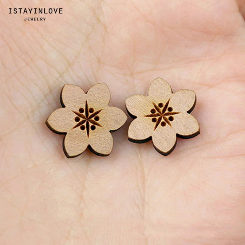 

Handmade Jewelry Making Supplies Beads Laser Cut Wooden Flower Charm For DIY Necklace Earrings Brooch Ring SWC25 4
