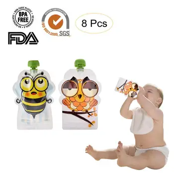 

BPA-Free Reusable Sealed Complementary Food Pouch Storage Bag Homemade Puree Pulp 148ml Double Zipper Set Of 8/8 PCS
