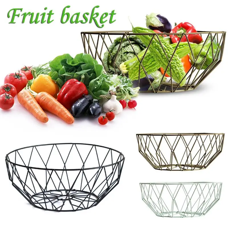 

New Geometric Iron Wire Decorative Storage Display Basket Fruit Bowl Black