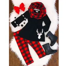 От 2 до 6 лет комплекты одежды для маленьких девочек, футболка с оленем, платье+ леггинсы, Рождественский комплект