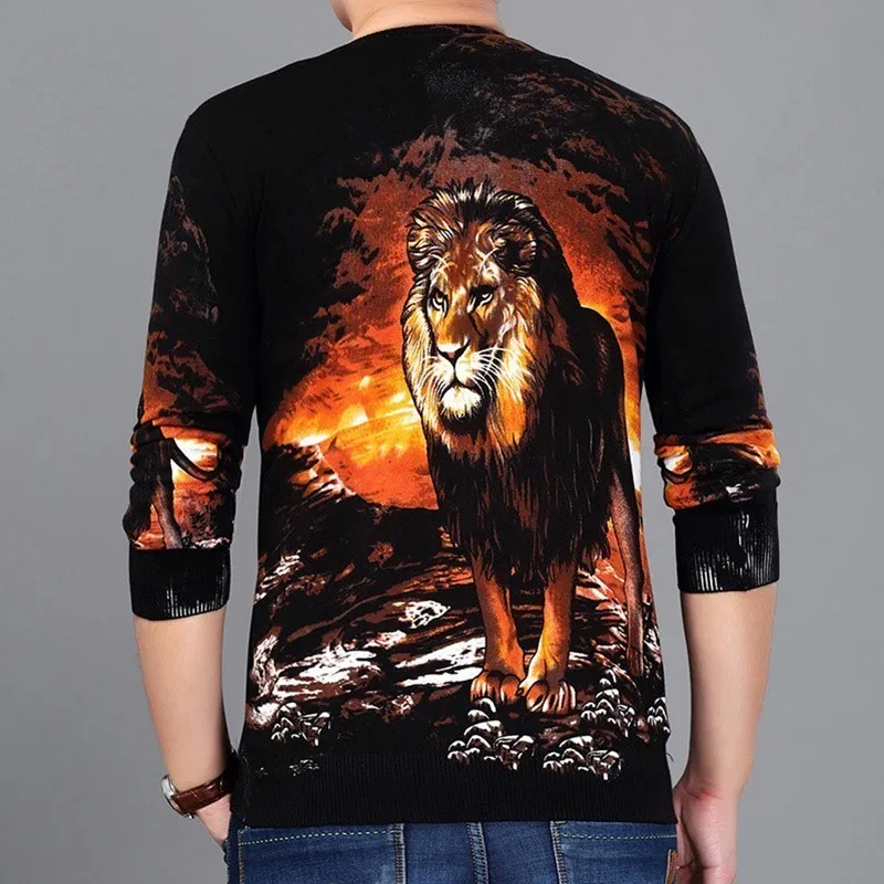 Модный свитер с рисунком головы льва, пуловер Erkek Kazak для мужчин, приталенный пуловер Homme Chompas Hombre, Мужская весенняя одежда