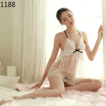 

Sexy Women Sexy Lingerie Satin Lace Openwork Nightdress Halter Mini Tube Top Short Dress