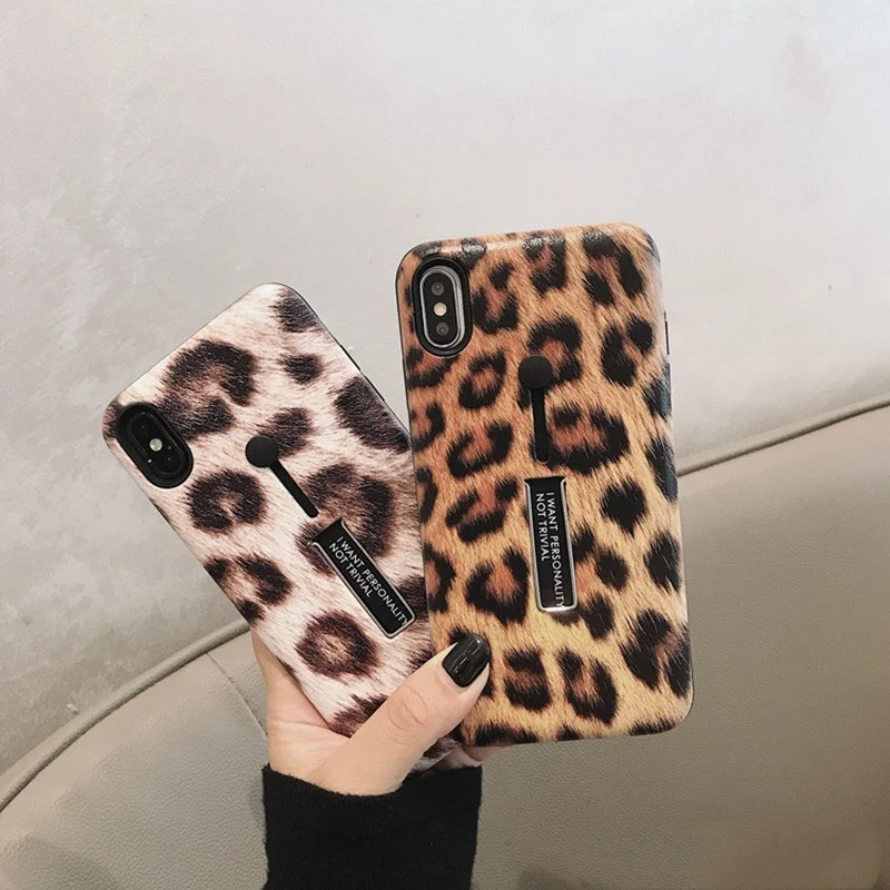 

Fashion Leopard Print Phone Case for iPhone X XR XS Max Stretch Ring Stand for iPhone 6S 6 7 8 Plus Back Protector Cover