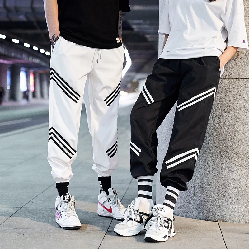 

2019 Chun Xia New Thin Hip-hop Student Movement Ankle Banded Striped Pants Male Tide Brand streetwear Japan Style Free shipping