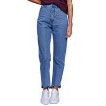 Новая уличная винтажная мода женские потертые джинсовые брюки карандаш Высокая талия пуговицы Fly свободный стиль бойфренд прямые джинсовые Jea