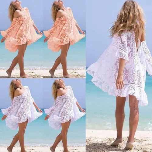 

Sexy Floral Beach Cover Up Womens Lace Crochet Knit Summer Beachwear Swimwear Bikini Sunproof Cover Up Kaftan Bathing Suit