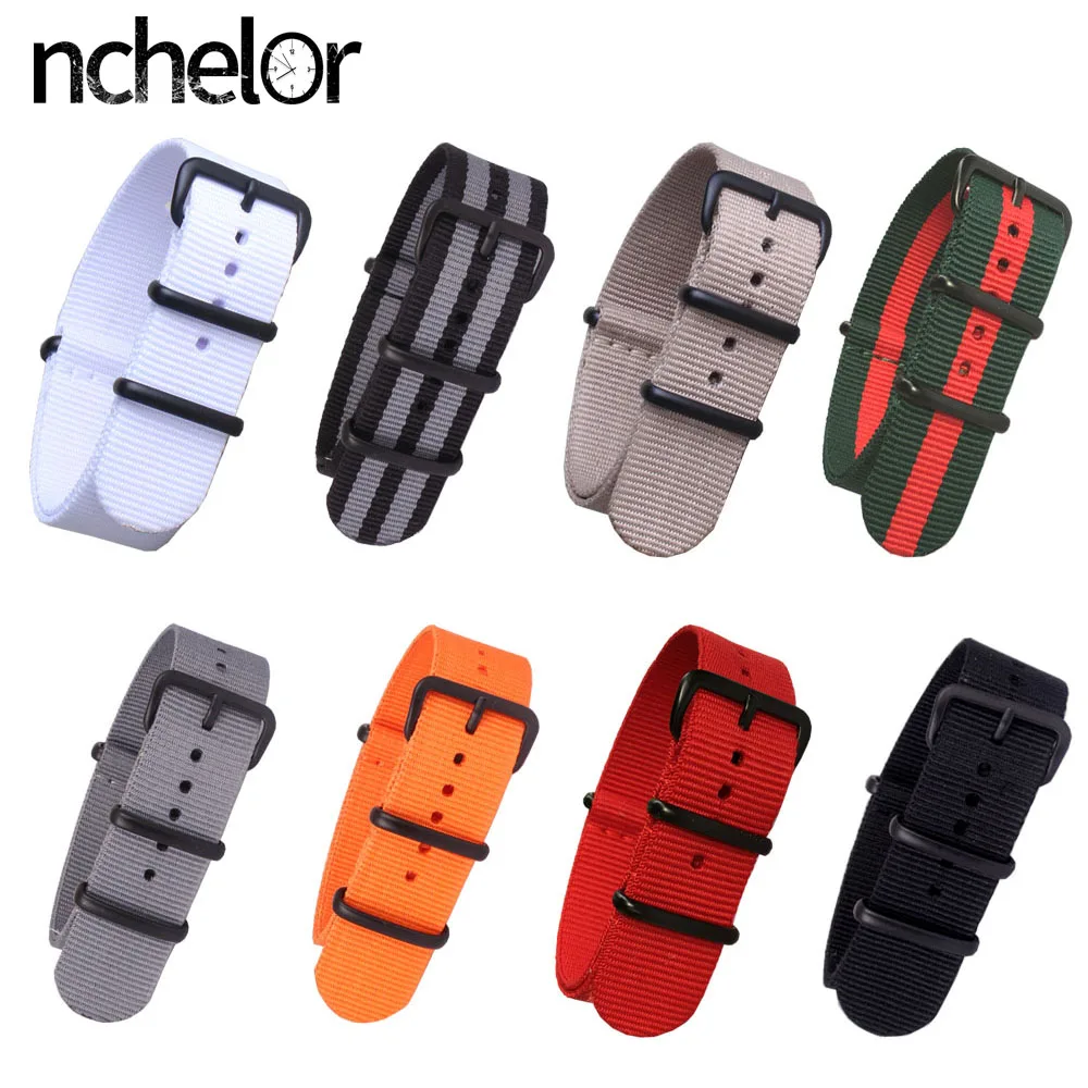 

Fashion NATO Nylon Strap 16mm 18mm 20mm 22mm Premium Nylon Watch Band Strap with Stainless Steel Matte Black Buckle Watchband