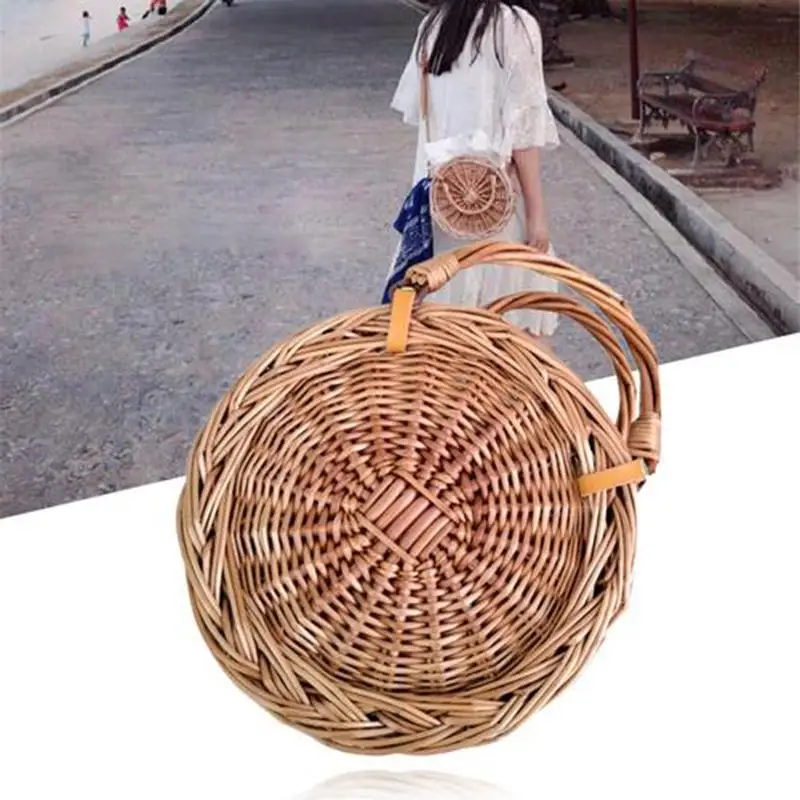 Ins Стиль плетеные сумочка из ротанга сумка Для женщин маленький круглый пляжная сумка богемные Летние путешествия посылка для Для женщин