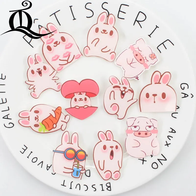 

1pcs lovely pink rabbit and pig acrylic Accessories Fashion cartoon Brooch Badge Pin Collar brooch Jewelry Gift,Pet cloth,Z30