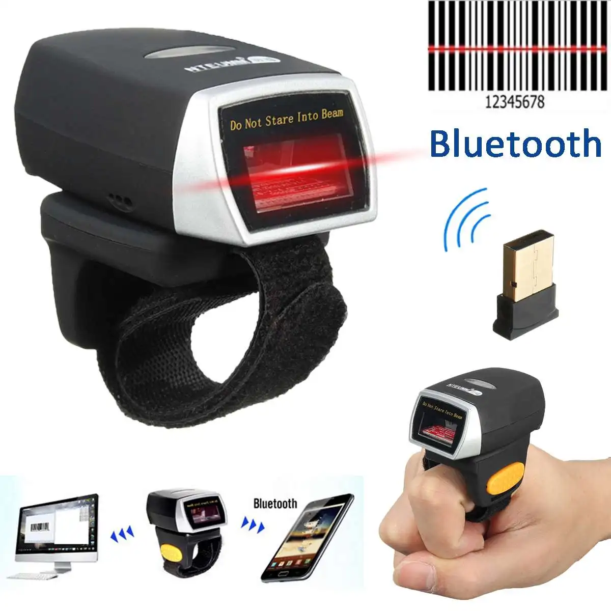 

Mini Bluetooth Scanner Barcode Reader Laser Weirless Scanner Wearable Ring Bar Code Scanner 1D Reader Scan for Phone PC Tablet