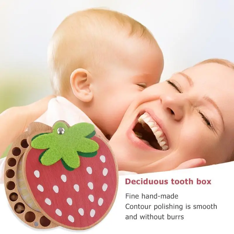 Зуб дом клубника сохранение коробка подарки сувениры для ребёнка зуб коллекция коробка Деревянный ребенок плода волос зуб Коробка милое хранение