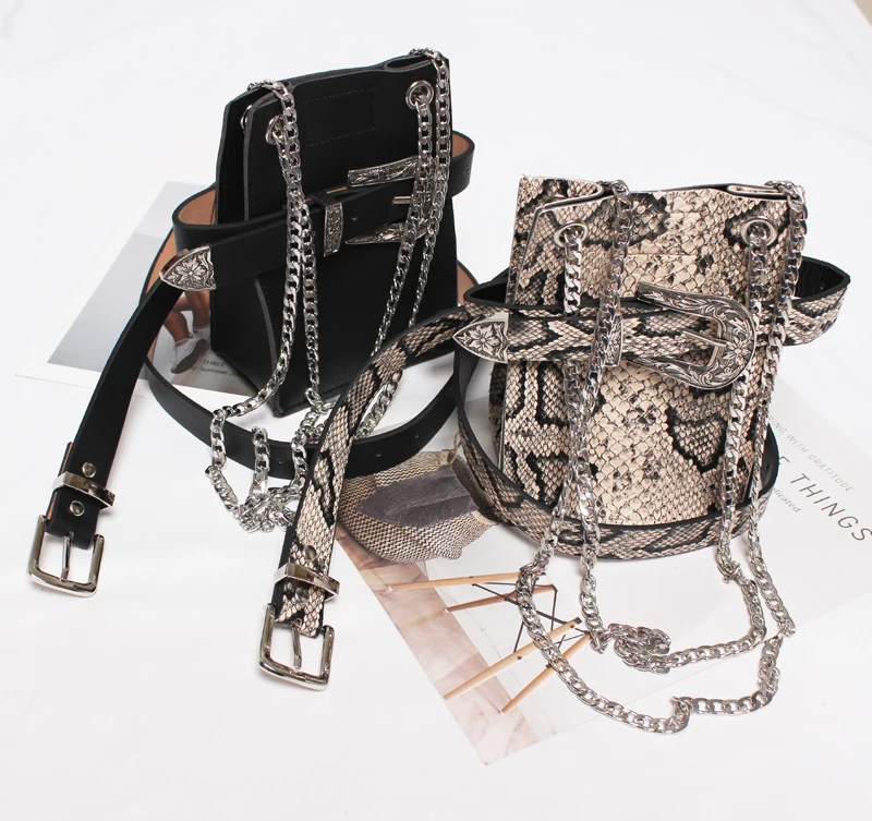 LANMREM пояс/контрастный цвет ремень со змеиным принтом с цепочкой сумка-мешок новая мини сумка женская одежда аксессуары YF97501
