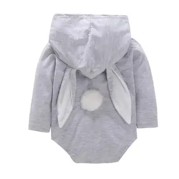 

Baby Clothes Cute Bodysuit New Infants Rabbit Ears Cotton Long Sleeve Hooded Playsuit Jumpsuit Back Pompon Outfit 0-18M 2019