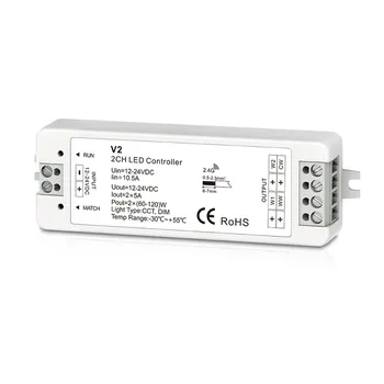 

CLAITE DC12-24V 2.4GHz 2CH 10A WW CW Dual Color PWM Constant LED RF Controller for Strip Light CCT Strip LED Dimmer Controller