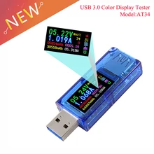 AT34 USB 3,0 цветной ЖК-Вольтметр Амперметр измеритель напряжения тока мультиметр Зарядка батареи банк питания USB Тестер