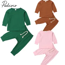 Новая брендовая одежда для новорожденных девочек и мальчиков, 2 предмета, однотонный пуловер, свитер, Топы+ штаны, осенне-зимние комплекты для детей 0-24 месяцев