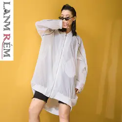 LANMREM Лето 2019 г. Новая мода молния с длинным рукавом ветровка для женщин личности большого размера нетипичный Солнцезащитная ткань YG918