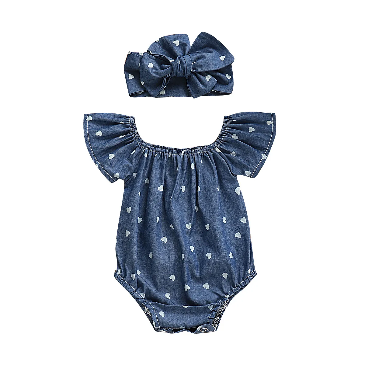 

Baby Clothes Newborn Baby Girls Denim Blue Cotton 2pcs Outfits Romper Bodysuit Clothes Set Size 0-24M