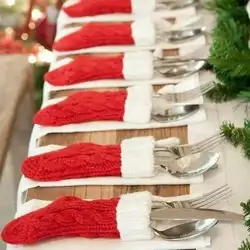 6 шт./компл. Красный посуда Ножи вилка крышка сумки Рождественские носки трикотаж носки конверт для столовых приборов держатель для