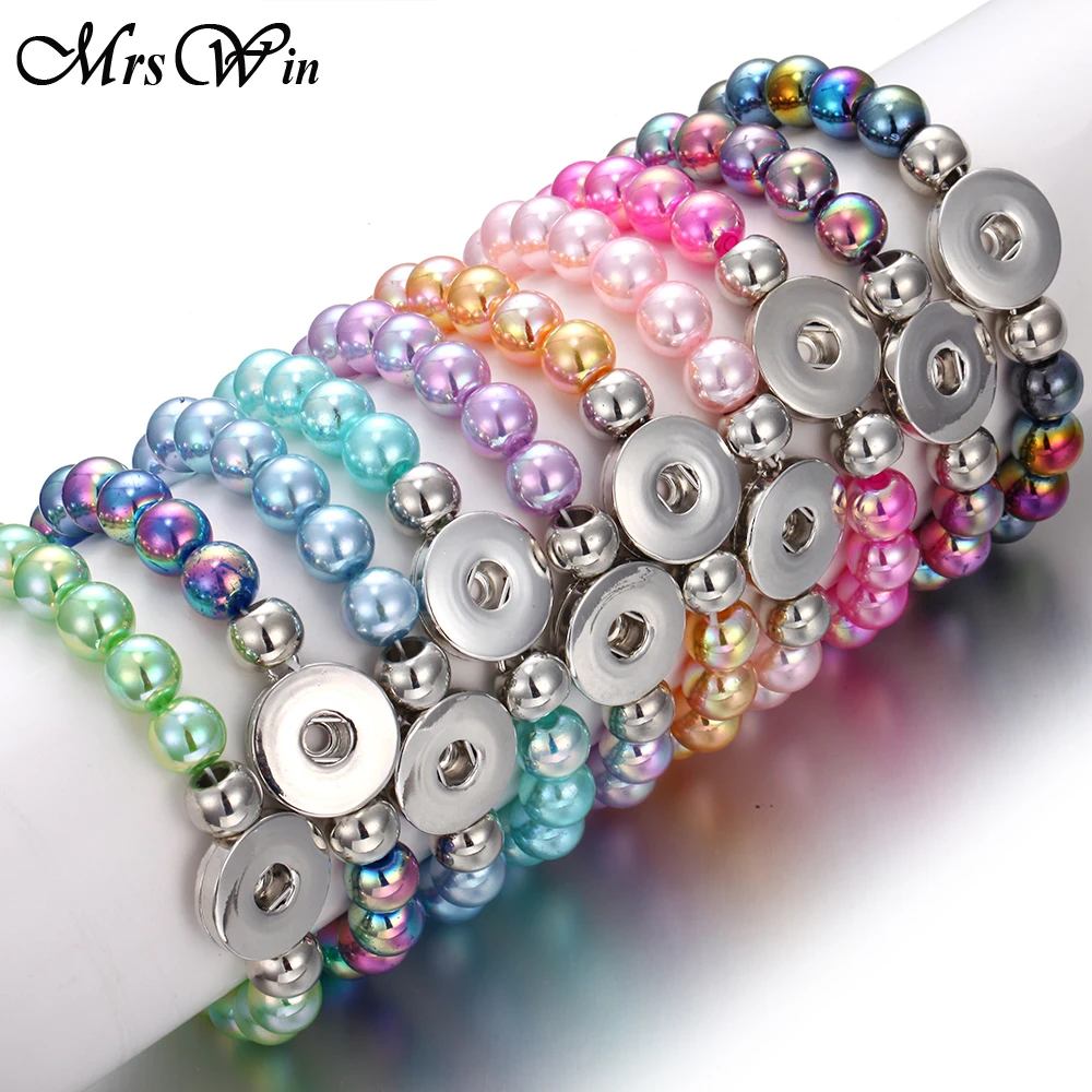

New Snap Button Jewelry Bracelet Handmade Beaded Snap Bracelets Fit 18mm Snap Buttons Jewelry Imitation Pearls Beads Bracelet