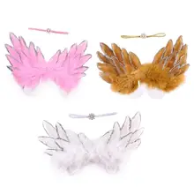 Повязка на голову с крыльями ангела и стразами для новорожденных, шифоновая повязка на голову с цветами, аксессуары для волос