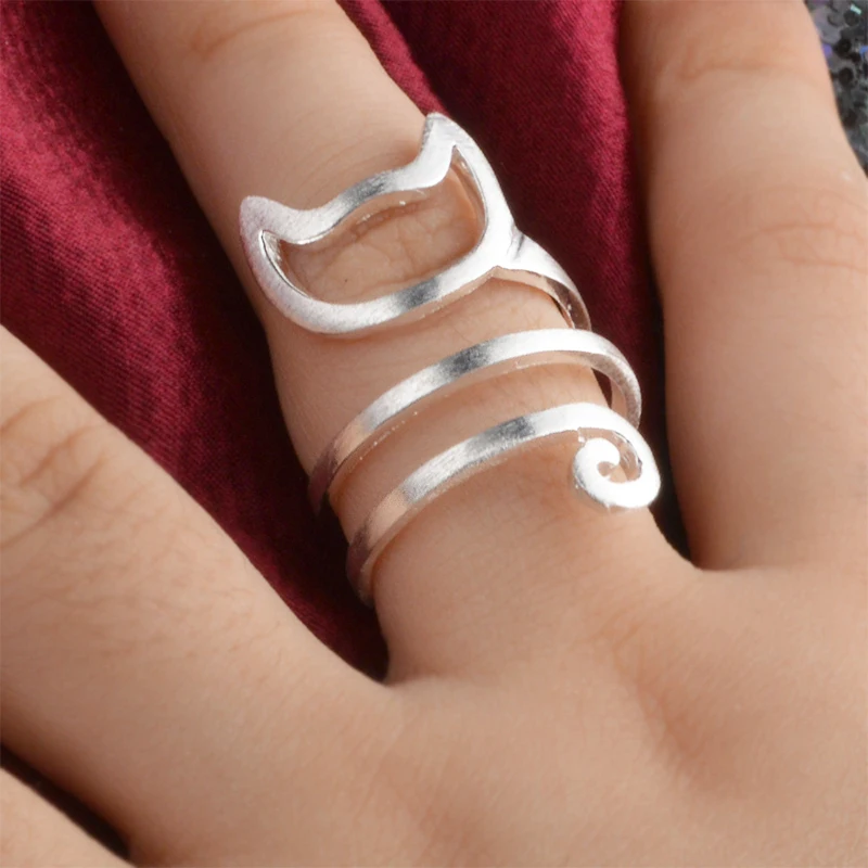 Fashion Cat Ring Matte Kitten Cat Wrap Animal Finger Ring For Young Girl Women Adjustable Ring