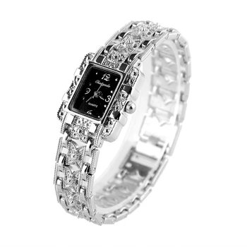 

Fashion Casual Quartz Watch Silver Watch Strap Square Black Wrist Watch Dial Ladies Watch Simple Gift