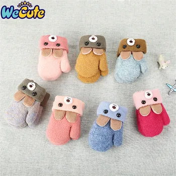 

Wecute Cartoon Bear Ears Gloves Infant Cute Thicken Plus Velvet Warm Mitten Baby Boys Girls Knitted Double Gloves For 0-3Y