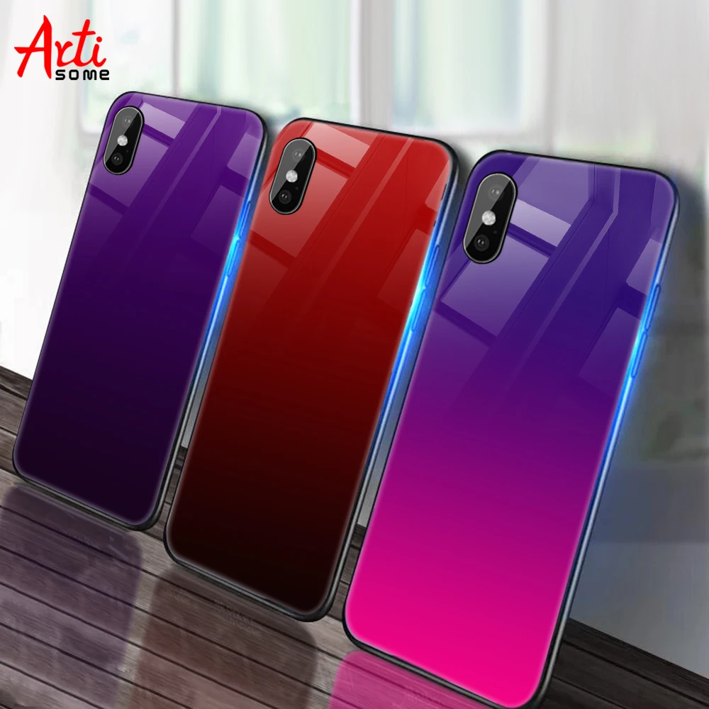 Gradient Tempered Glass Case For iPhone X 7 6 Xs Max Xr Luxury Silicone Phone Case For iPhone 7 8 Plus Case For iPhone X 7 Coque