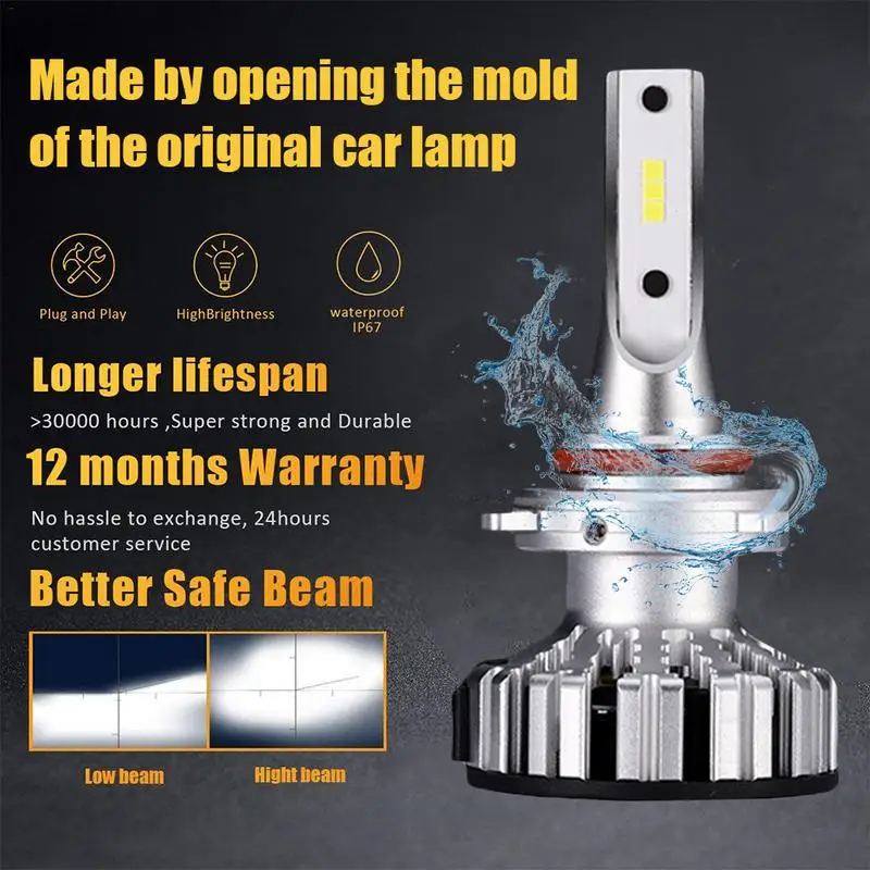 

2pcs H8 H1 H7 9005 9006 H4 LED Headlight Conversion Kit COB Bulb 110W 26000LM White High Power 6000K