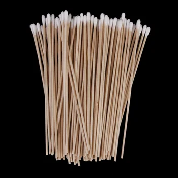 

100 PURE COTTON Swabs Swab Applicator 6' EXTRA LONG Birch Wood Handle STURDY Tight cotton head makeup applications