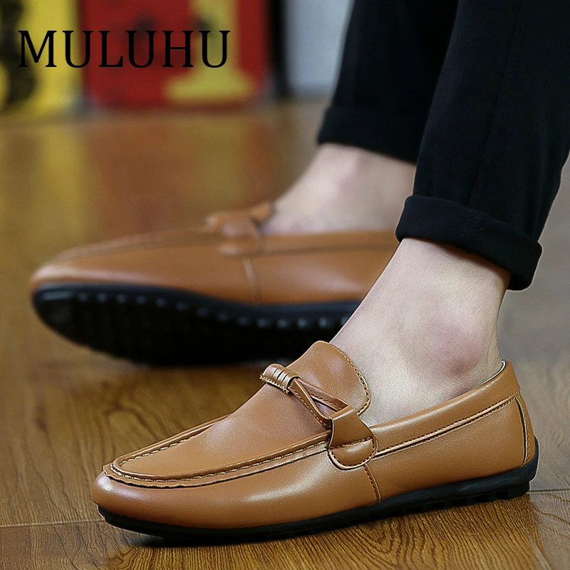Туфли MULUHU мужские кожаные дышащие лоферы без застежки мягкая подошва