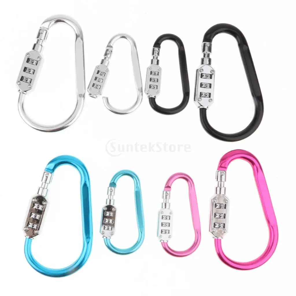 MagiDeal Aluminum D Ring Locking Carabiners Clips Hook Keychain Key Holder with 3 Digits