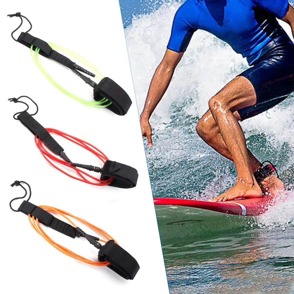 TPU 6FT 5.5mm Longboard Surfing Leash Surfboard Foot Leg Rope String