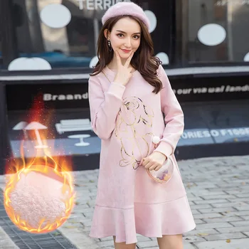 

Autumn Winter Dress Women Vintage Loose Turtleneck Maternity Dress Long Sleeve Vintage Plus Size Turtleneck Vestidos H341