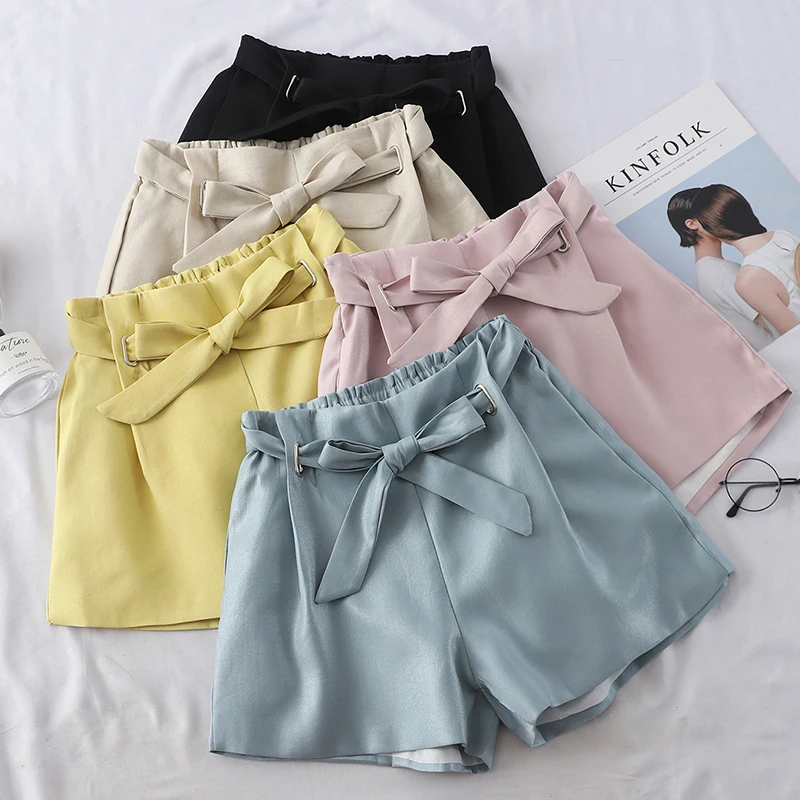 

High Waist Hot Shorts Womens 2019 Summer Pink Straight Shorts Korean Sweet Bottoms Ladies Bottoms
