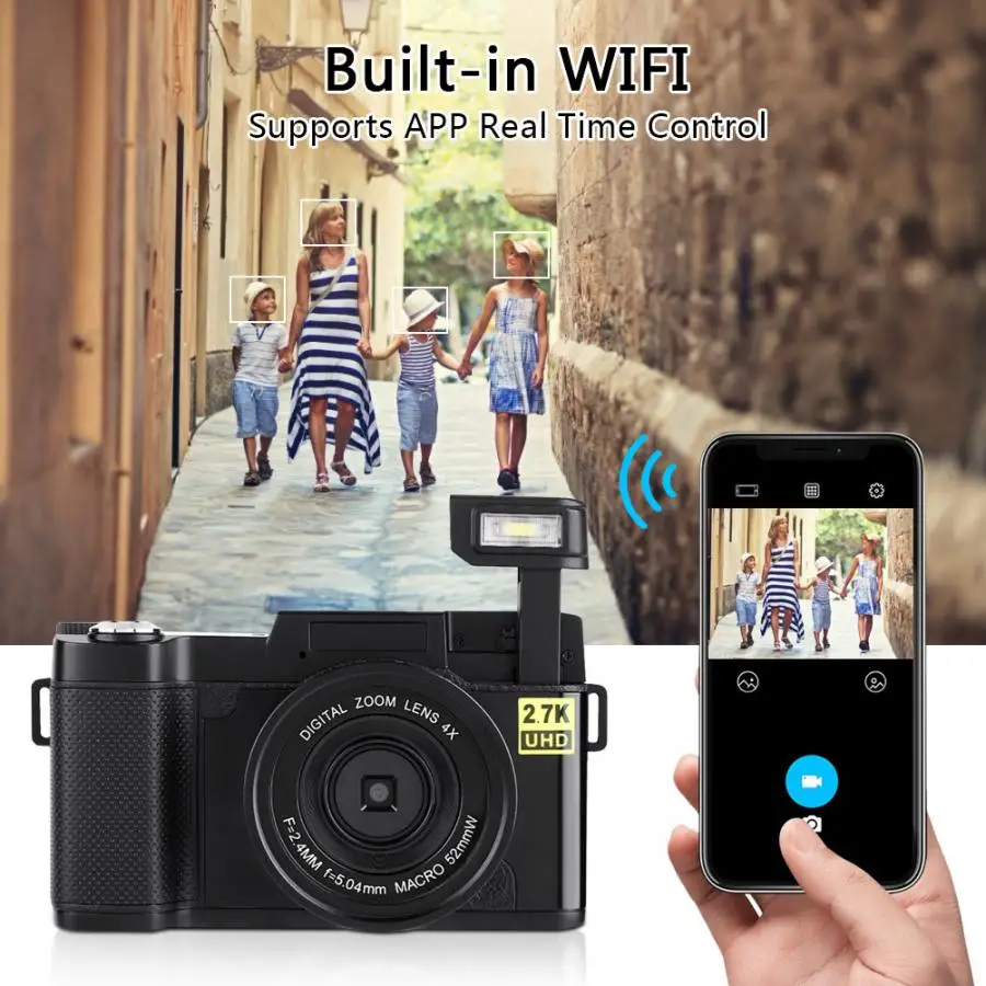 CD-R2 FHD 1080P 4X Zoom Digital Camera Portable Camera WiFi Camcorder 24M smart HD mini camera Camcorder with two batteries