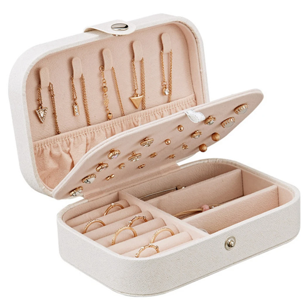

Korean Style Fresh And Simple Girl Earrings Plate Jewelry Box Protable Leather Earrings Ring Multi-function Jewelry Storage Case
