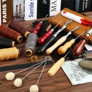 

31 Pcs Leather Sewing Tools Diy Leather Craft Tools Hand Stitching Tool Set With Groover Awl Waxed Thread Thimble Kit