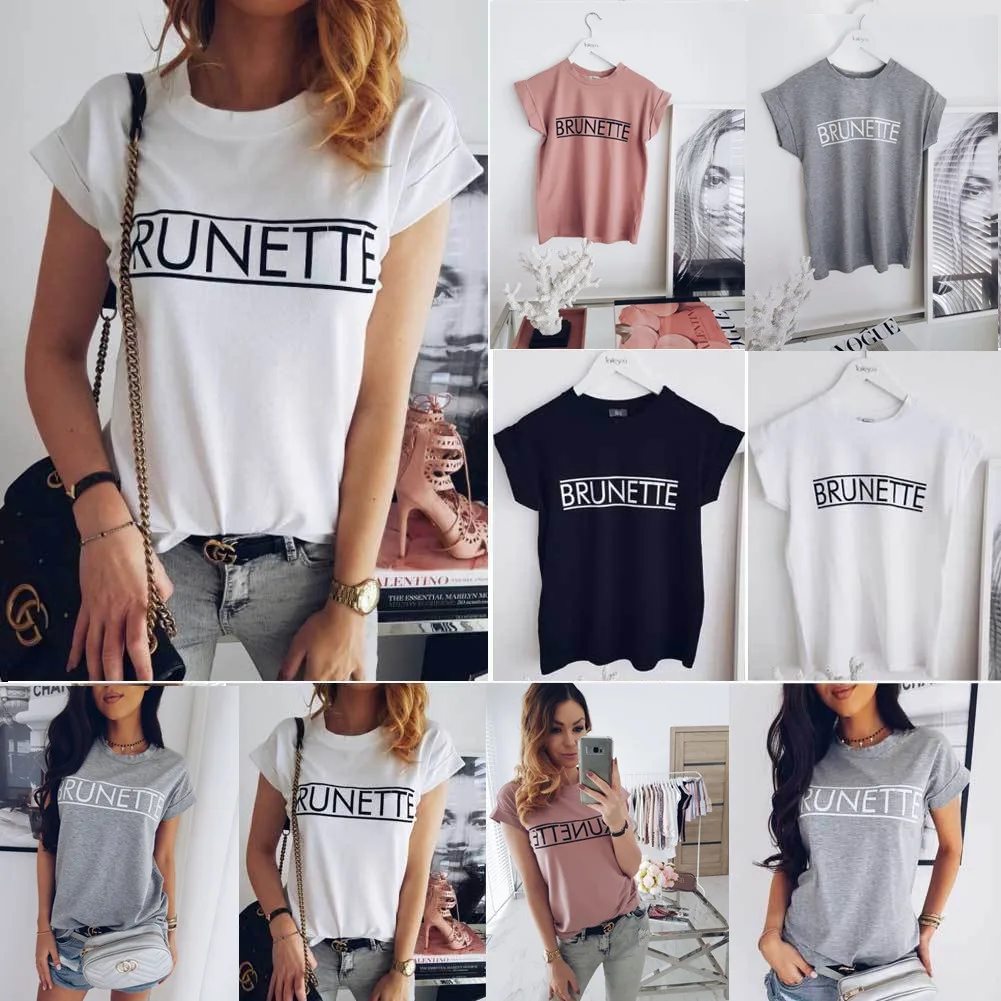 Hirigin Womens Letter Print Tops T-Shirt Short Sleeve O Neck Ladies Summer Casual Tee S-XL