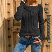 Women Sweater Ladies Knitted Tops Irregular Collar Charms Pullovers Jumper Sweater Pullover Brown Christmas Sweater Jersey mujer