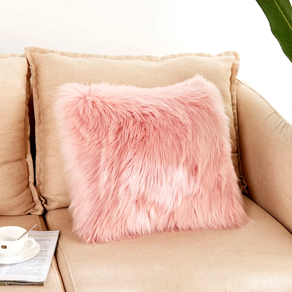 4545cm Fluffy Solid Color Warm Soft Plush Pillow Case Waist Throw