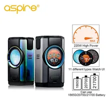 Электронная сигарета мод Aspire "Динамо" 220 Вт 510 нить Vape коробка Поддержка VW VV обход ДС TC TCR режимов с 2-дюймовый TFT Экран