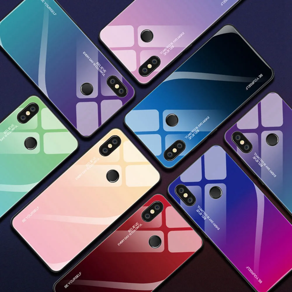KISSCASE Gradient Color Mirror Case For Xiaomi Mi A2 Lite A1 Glass Cases Redmi 6A 6 Note 4X 5 Plus Pro 7 Capa |