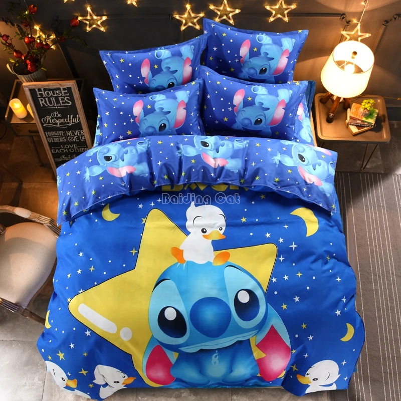 

Home Textile Blue Star Stitch Bedding Set Cartoon Character for Boy/Girls Duvet Cover Set Bed Sheet Pillowcases Twin Full Queen