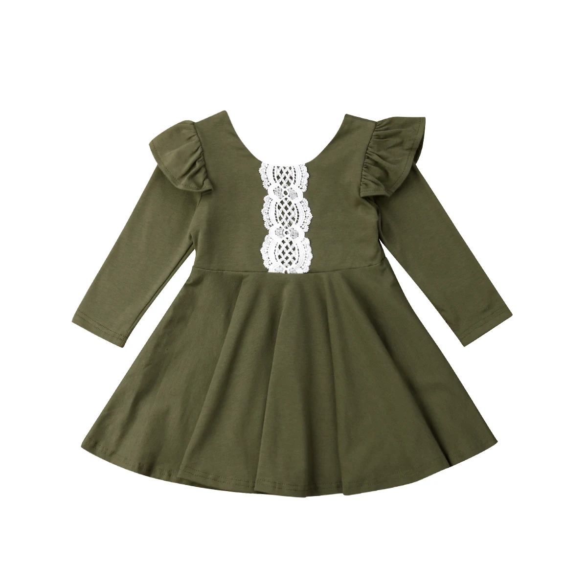 Toddler Infant Baby Girls Army Green Lace Pleated Dress Long Sleeve ...